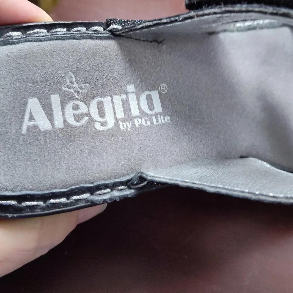 Alegria Wedge Sandals Womens 38 Black Glitter Leather LOT-699 Comfort